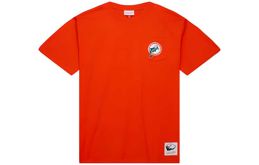 Mitchell Ness T Shirts Men's Orange Crew Neck Moderate Straight Fit