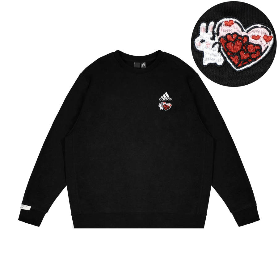 Adidas Adidas Extraordinary Fleece Lined Love Heart Bunny Embroidery Versatile Long Sleeved Sweatshirt Unisex