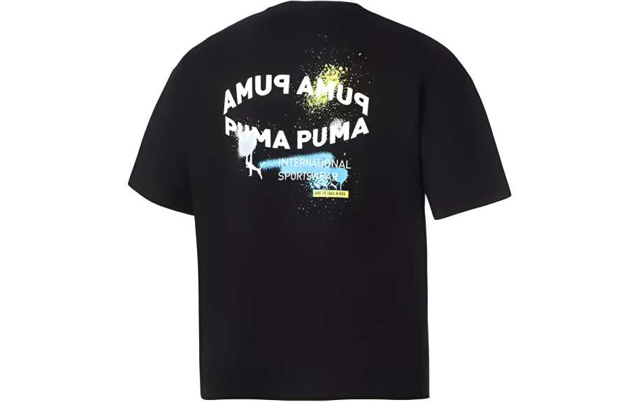 PUMA T Shirts Unisex Black Crew Neck Moderate Straight Fit