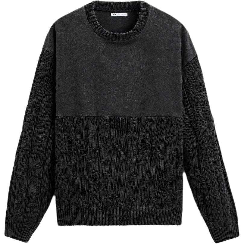ZARA Knitwear Men's Coal Gray Crew Neck Moderate Other