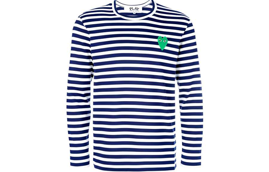 CDG Play T Shirts Men's Blue Crew Neck Straight Fit
