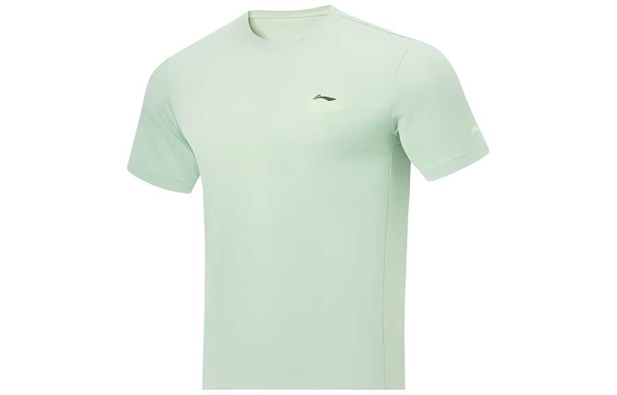 Li-Ning Li Ning Running Collection T Shirts Men's Bamboo Green Crew Neck Moderate Straight Fit