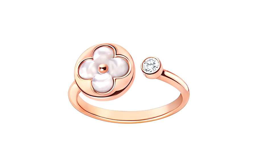 LOUIS VUITTON Color Blossom Mini Sun Ring Pink Gold White Mother Of Pearl And Diamond