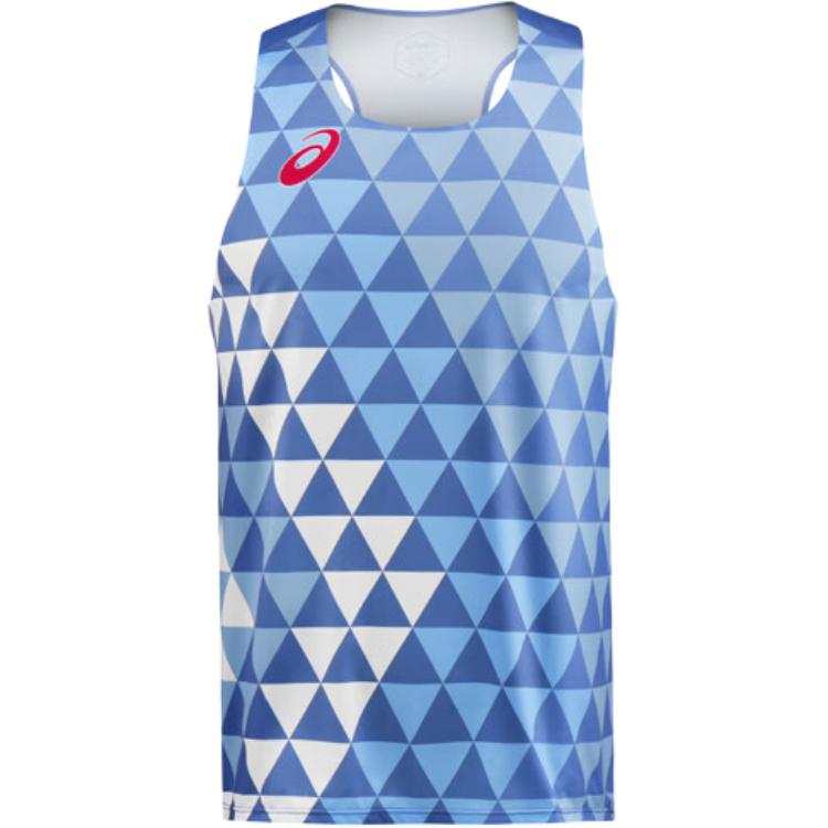 ASICS Tank Tops Men's Blue U Neck Moderate Racerback