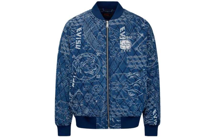 EVISU EVISU Jackets Men's Blue Baseball Collar Moderate Other