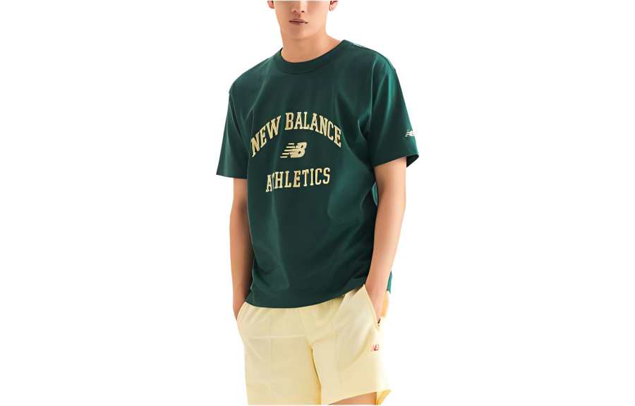 New Balance New Balance T Shirts Men's Green Crew Neck Moderate Straight Fit