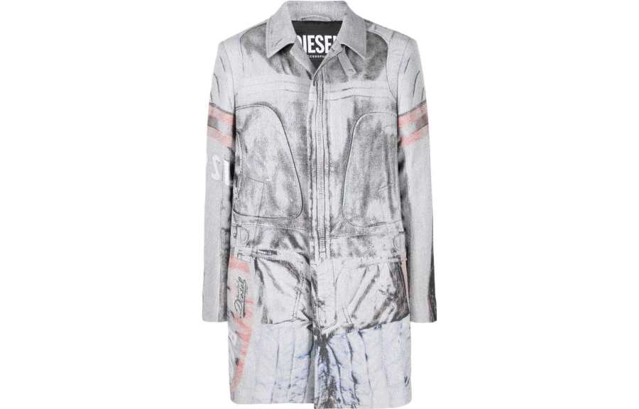 DIESEL Jackets Men's Gray Lapel Moderate Straight Fit