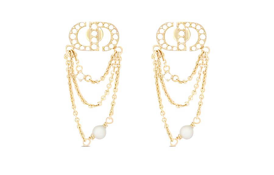 DIOR Metal, Resin, Pearl, Crystal Earrings Women's Gold