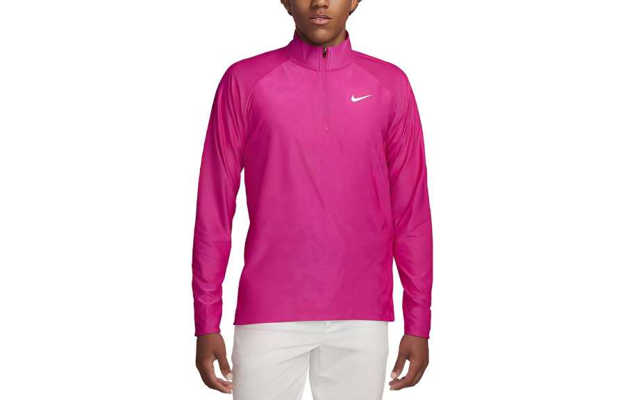 Nike Nike Dri Fit T Shirts Men's Rose Red Stand Collar Moderate Straight Fit
