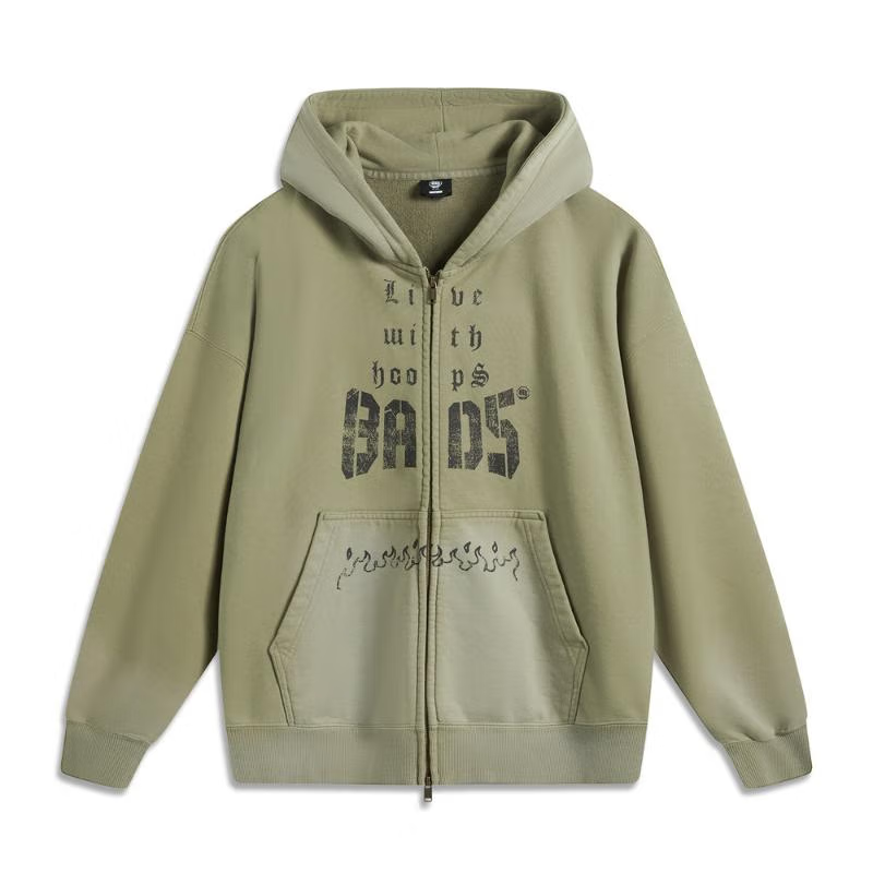 Li-Ning Li Ning Sweatshirts Men's Green Hooded Moderate Cardigan