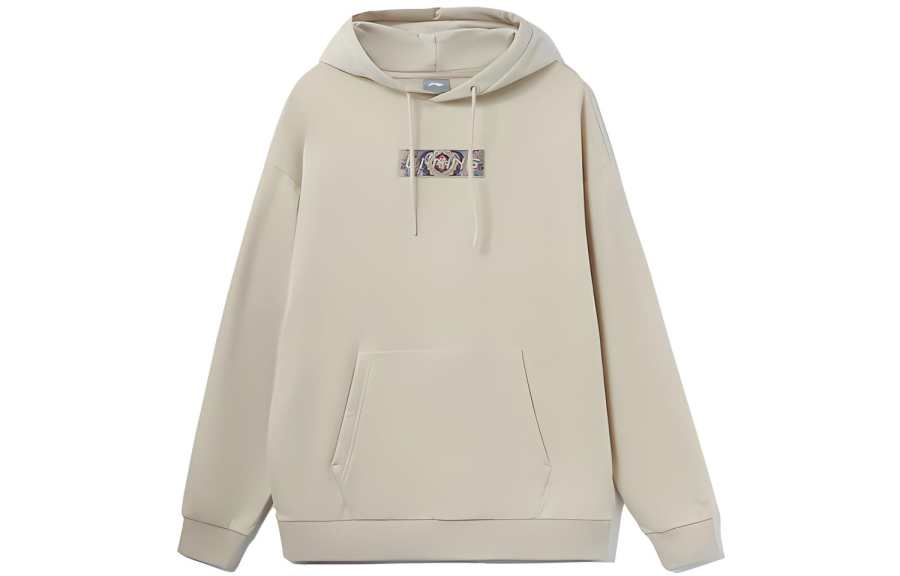 Li-Ning Li Ning Sports Fashion Collection Embroidered Logo Fleece Lined Warm Pullover Sweatshirt Unisex Oyster Gray