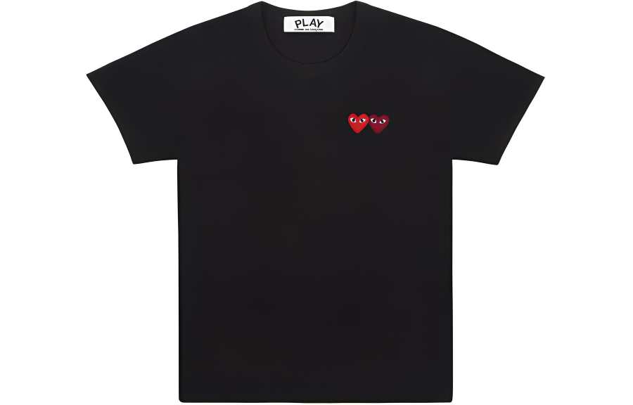 CDG Play T Shirts Unisex Black Crew Neck Moderate Straight Fit
