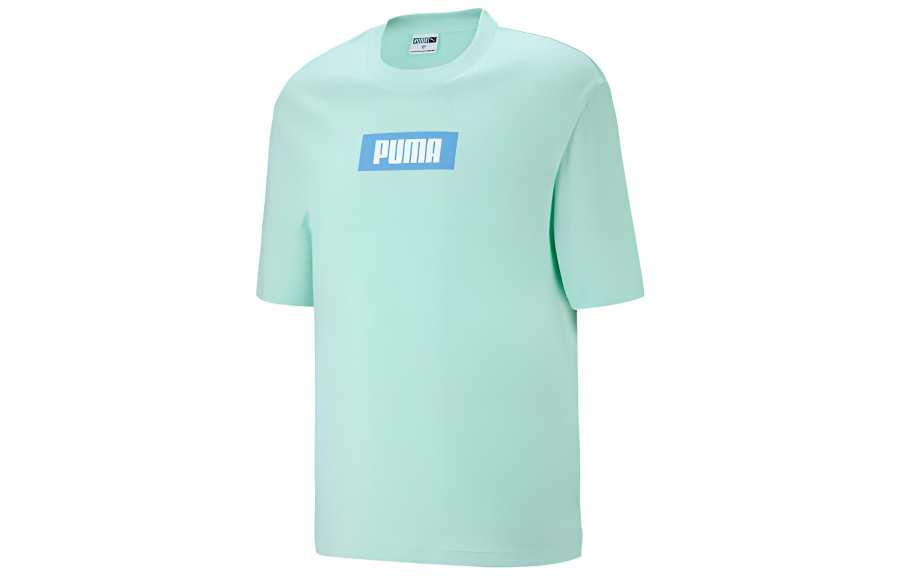 PUMA T Shirts Unisex Mint Green Crew Neck Moderate Straight Fit