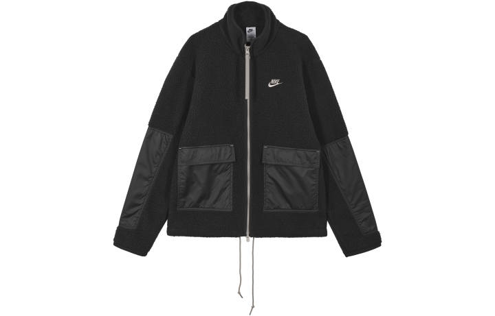 Nike Nike Contrast Color Brand Logo Embroidery Logo Fleece Lined Stand Collar Jacket Men's Black
