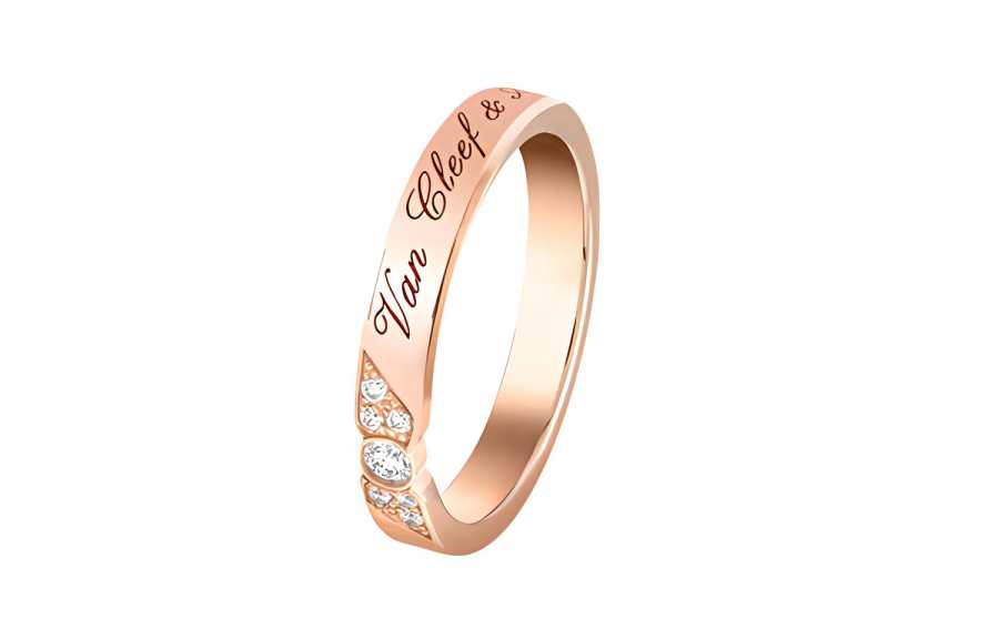 Van Cleef & Arpels Toujours Signature Etoiles 18K Gold Diamond Rings Unisex Rose Gold