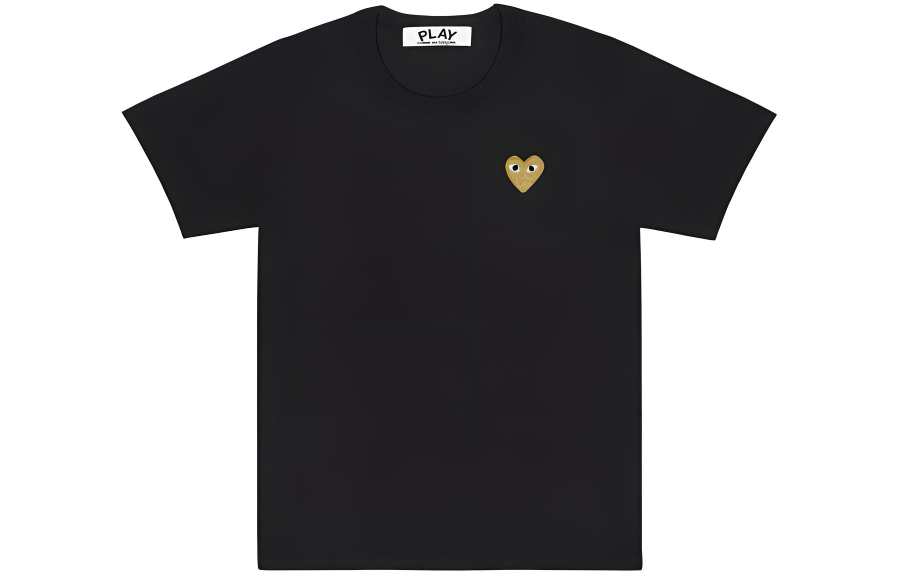 CDG Play T Shirts Unisex Black Crew Neck Moderate Straight Fit