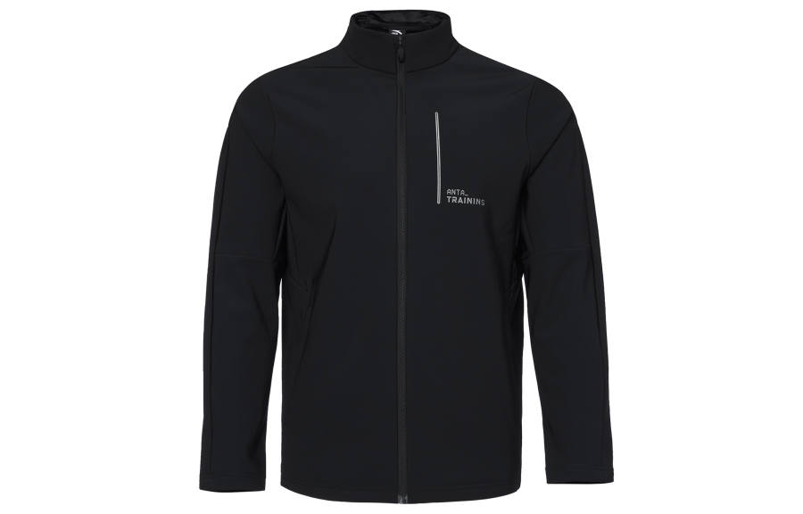 Anta Solid Color Print Letter Zippers Stand Collar Thickened And Fleece Lined Thermal Jacket Men's Black