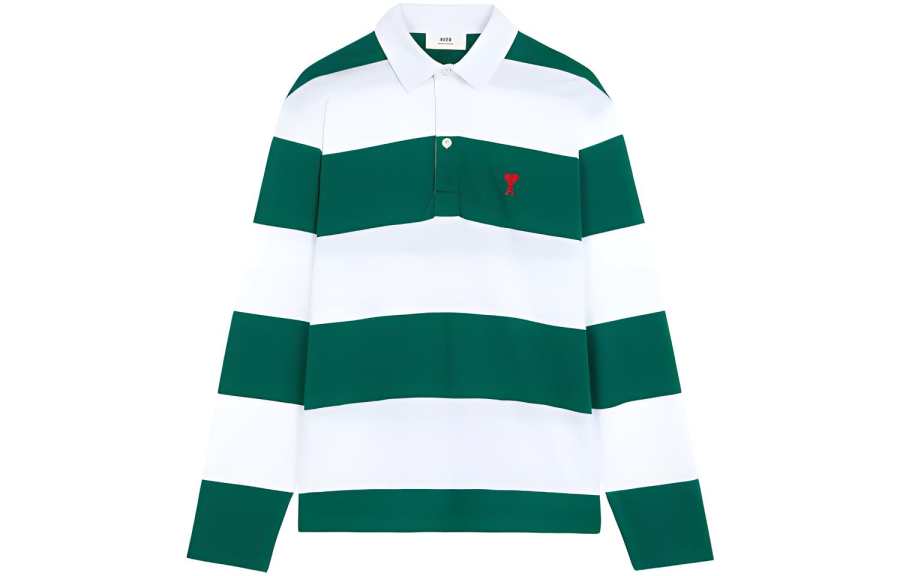 AMIPARIS Polo Shirts Men's White Green Multicolor Polo Collar Moderate Straight Fit