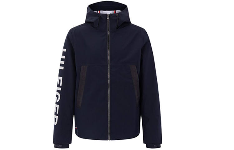 Tommy Hilfiger Jackets Men's Navy Blue Hooded Non Detachable Moderate Straight Fit