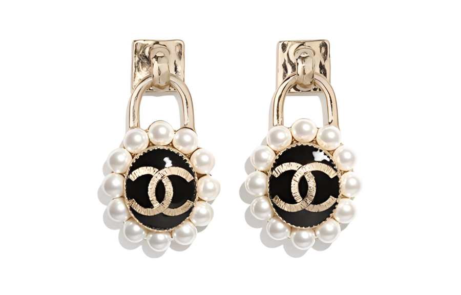 CHANEL Earrings Women's Gold/Black