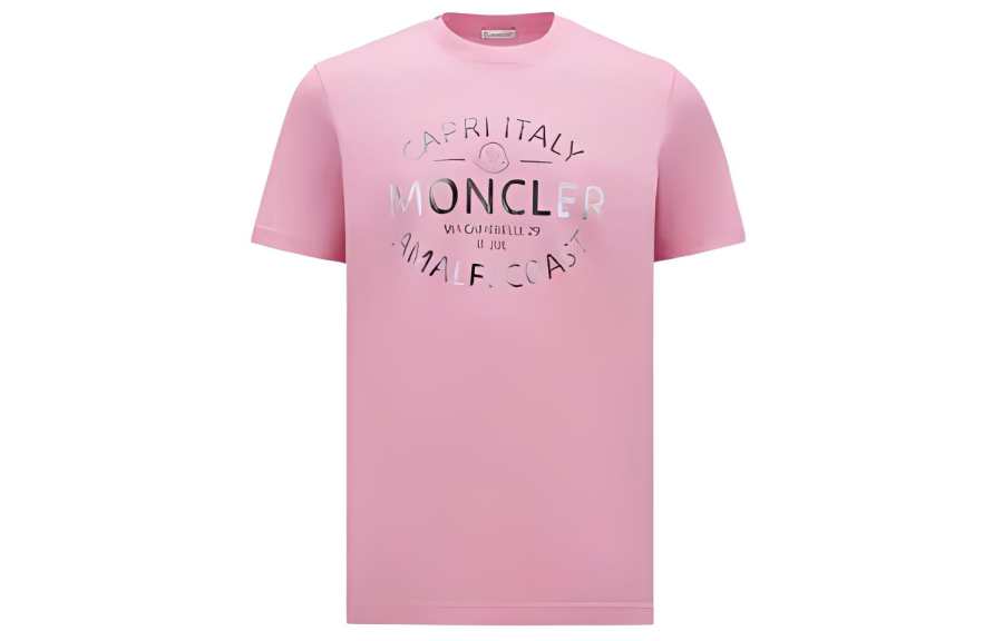 Moncler Metallic Logo T Shirt T Shirt Men's Pink