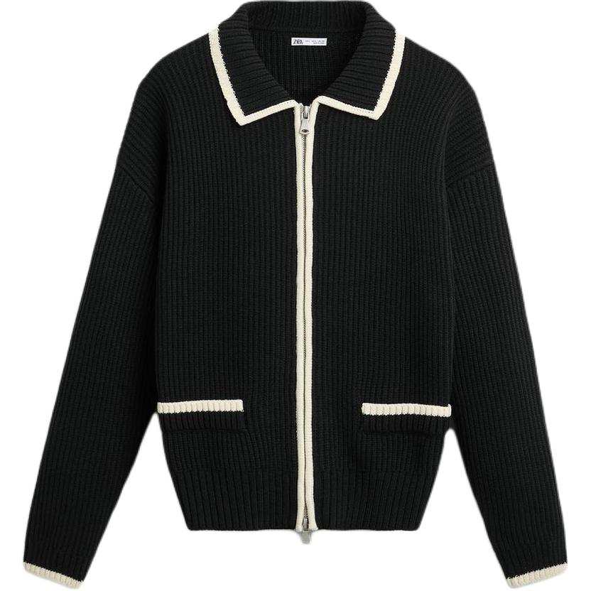 ZARA Knitwear Men's Black Lapel Moderate Cardigan