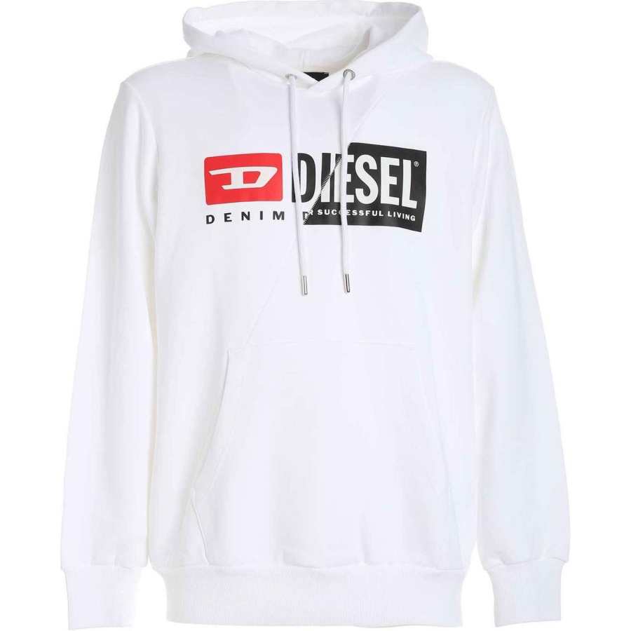 DIESEL Sweatshirts Men's White Hooded Detachable Moderate