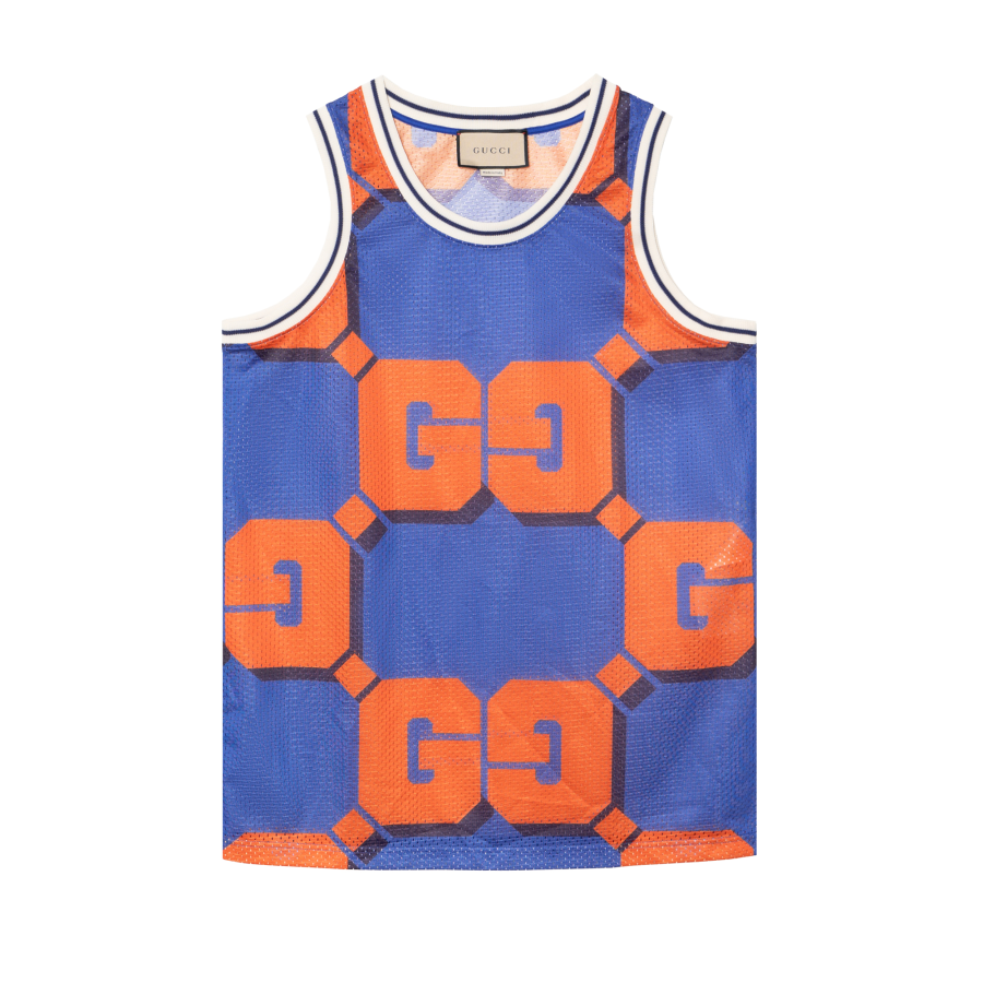 GUCCI Tank Tops Men's Blue Crew Neck Moderate Other