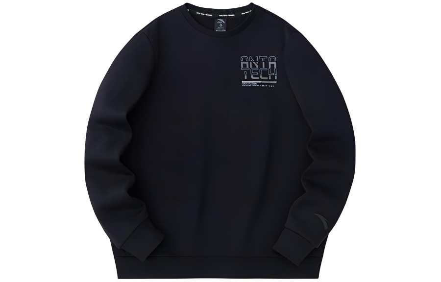 ANTA Anta Variety Training Collection Letter Crew Neck Fleece Lined Thermal Pullover Sweatshirt Men's Basic Black