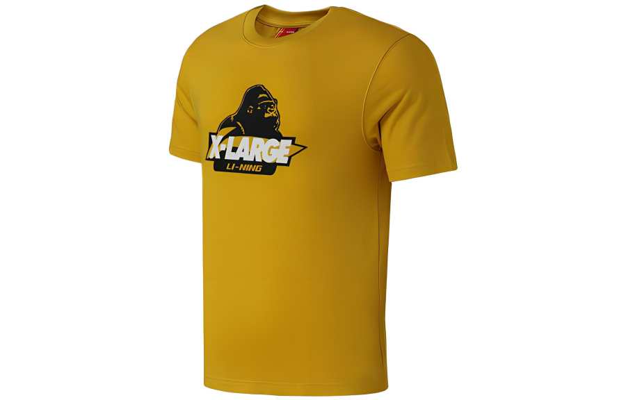 Li-Ning Li Ning X XLARGE T Shirts Men's Yellow Crew Neck Moderate Straight Fit