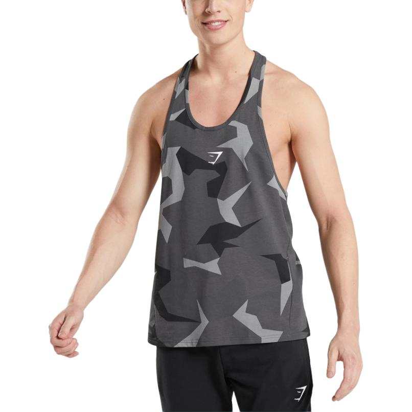 GYMSHARK Tank Tops Men's Black Crew Neck Moderate Racerback