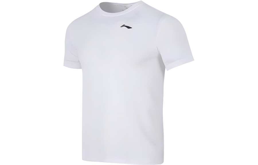 Li-Ning Li Ning T Shirts Men's White Crew Neck Moderate Straight Fit