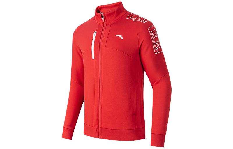 Anta Variety Training Collection Print Logo Zippers Stand Collar Thickened And Fleece Lined Thermal Jacket Men's Red