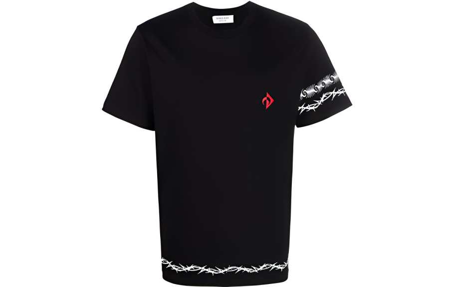 Marine Serre T Shirts Men's Black Crew Neck Moderate Straight Fit