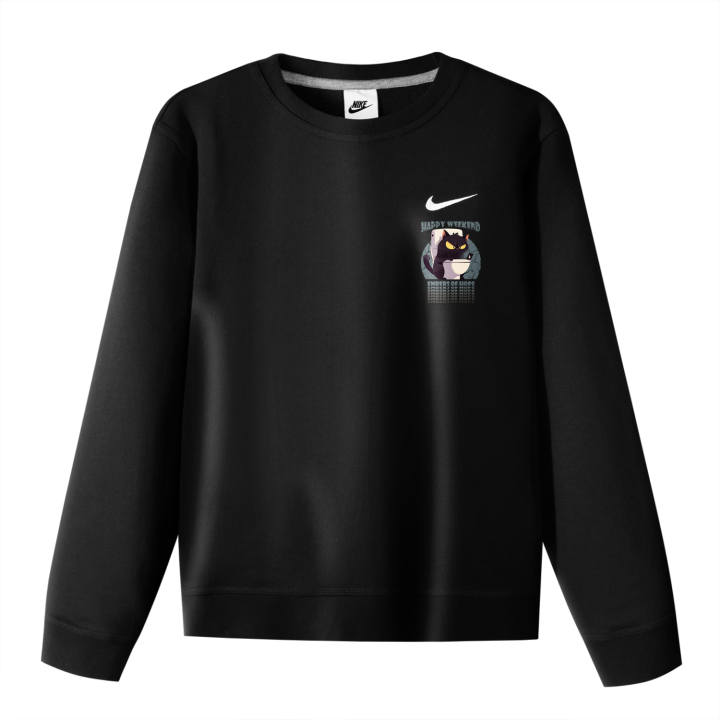 Nike Nike Fleece Lined On Toilet Cat Print Crew Neck Long Sleeved Pullover Sweatshirt Unisex Black