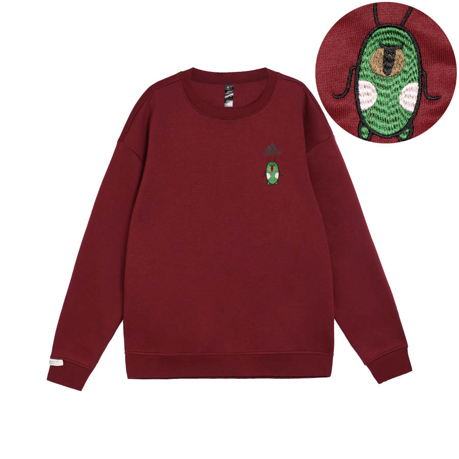 Adidas Adidas Extraordinary Leather, Green Embroidery, Crew Neck, Comfortable, Casual, Fleece Lined, Long Sleeved