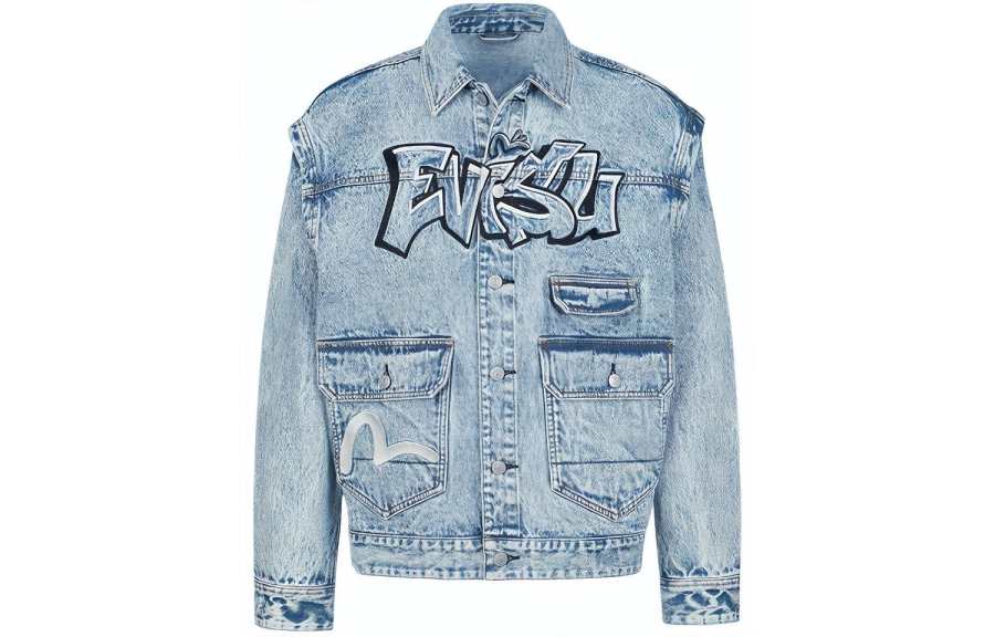 EVISU EVISU Denim Jackets Men's Denim Blue Lapel Moderate Other