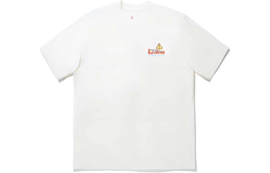 Li-Ning Li Ning T Shirts Unisex Ivory Crew Neck Moderate Straight Fit