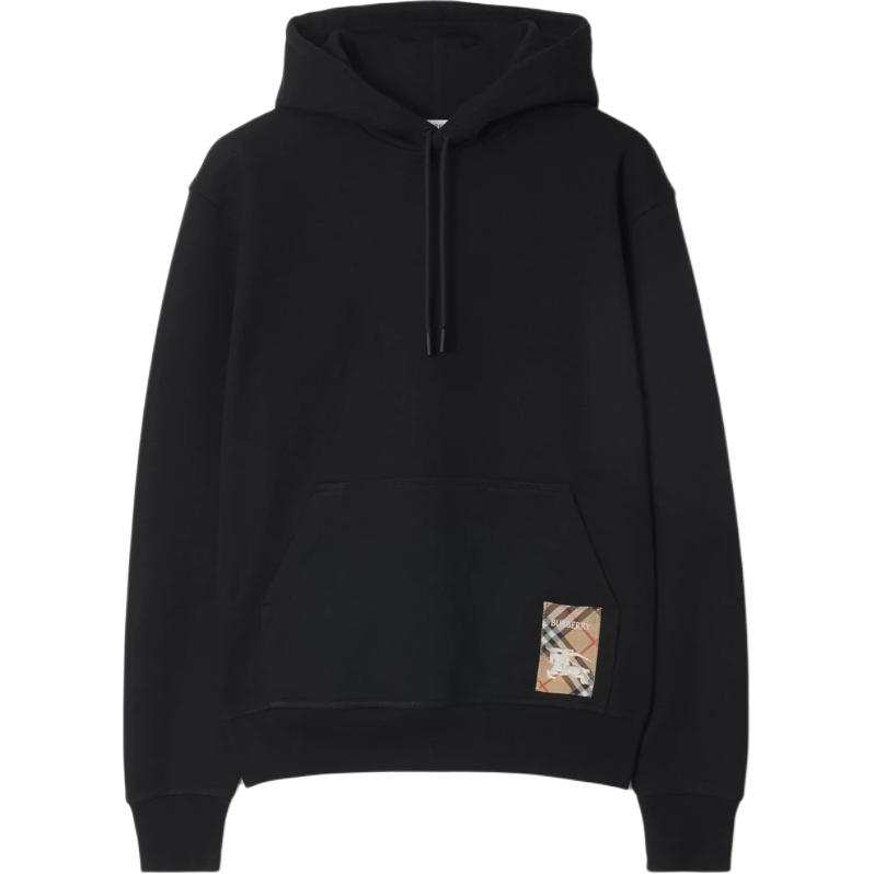 Burberry Check Label Cotton Hoodie Sweatshirt Men's Black