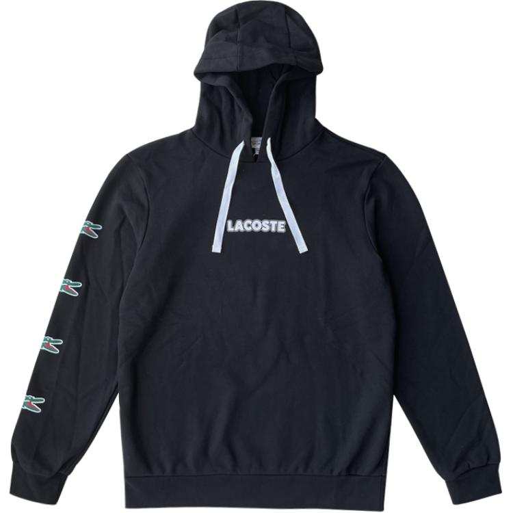 LACOSTE LACOSTE Minimalist Style Comfortable Versatile Casual Fleece Lined Hooded Pullover Long Sleeved Sweatshirt Men's Black