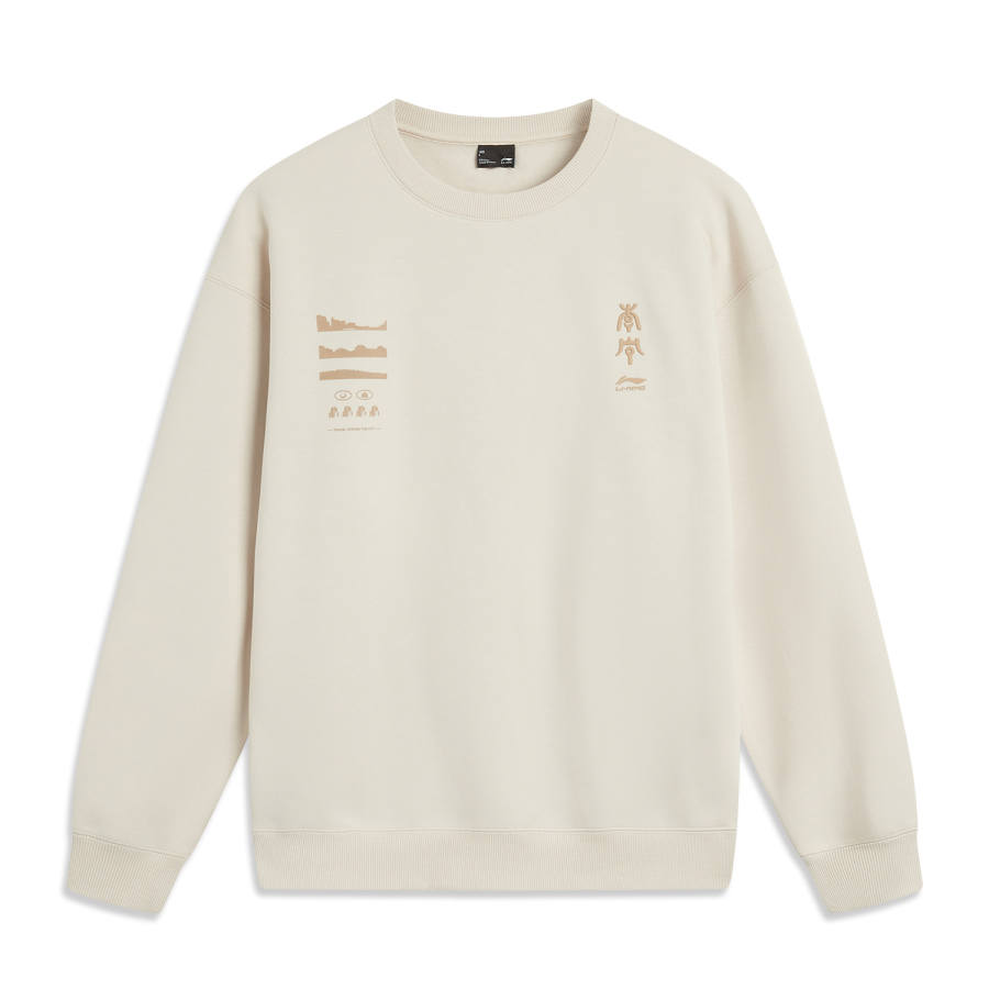 Li-Ning Li Ning Sports Life Collection Casual Fleece Lined Thermal Sweatshirt Unisex Oat Gray
