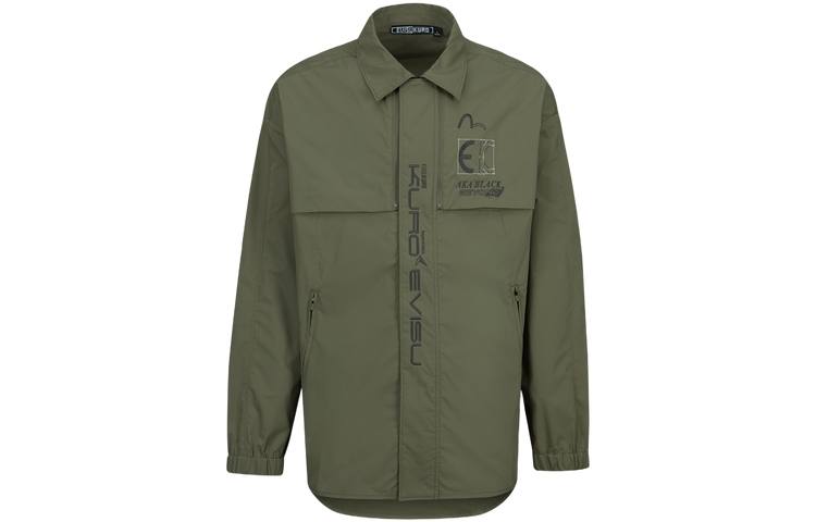 EVISU EVISU Jackets Men's Dark Army Green Lapel Moderate Workwear