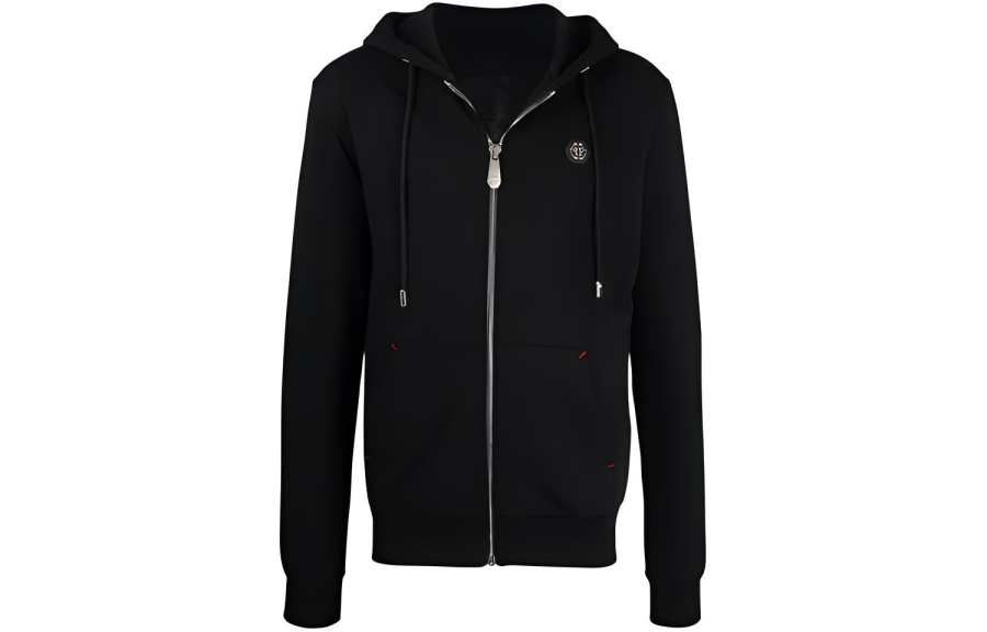 PHILIPP PLEIN Sweatshirts Men's Black Hooded Moderate Cardigan