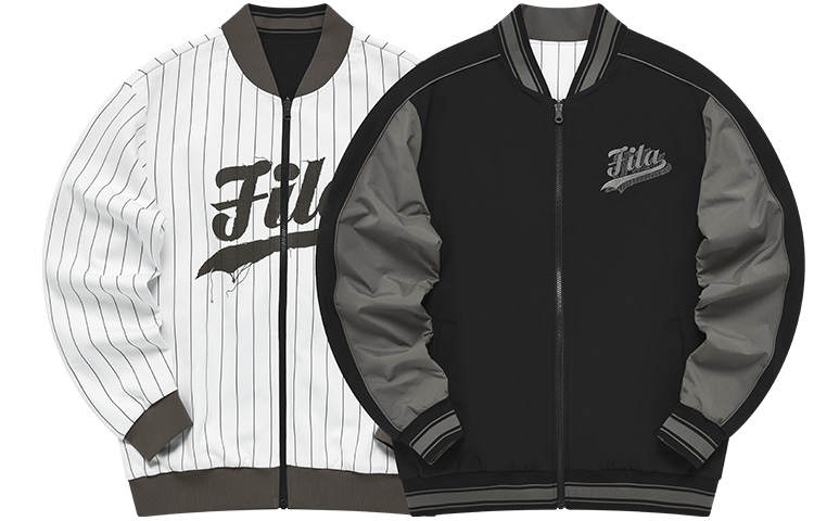 FILA FUSION Jackets Men's Pitch Black Baseball Collar Moderate Straight Fit