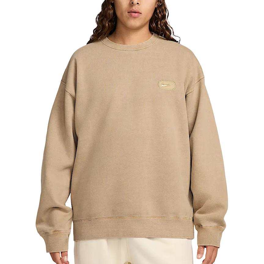 Nike Nike Solo Swoosh Fleece Lined Crew Neck Long Sleeved Loose Fit Sweatshirt Men's Apricot Tea Brown