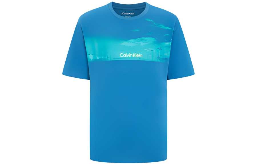 Calvin Klein T Shirts Men's Blue Crew Neck Moderate Straight Fit
