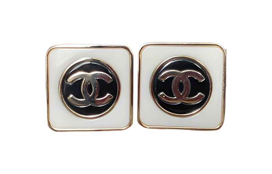 Chanel 2023 Plated Enamel Cc Square Push Back Earrings costume earrings