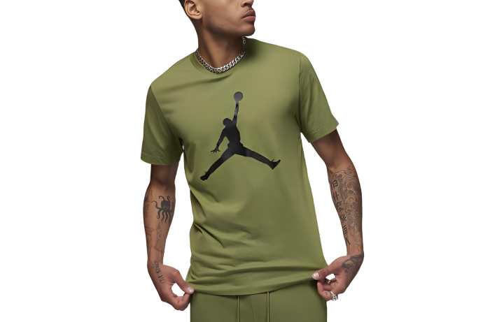 Jordan Jordan T Shirts Men's Olive Green Crew Neck Moderate Straight Fit