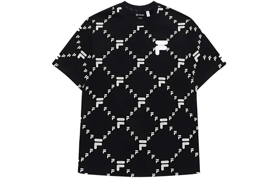FILA FUSION QR T Shirts Unisex Black Crew Neck Moderate Straight Fit