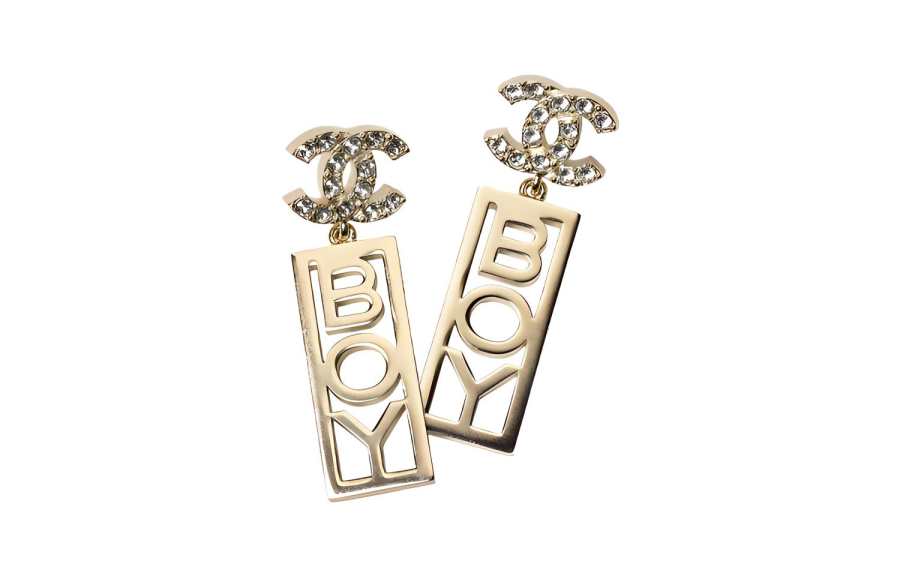Chanel 2022 Cc Plated Rhinestones Boy Plated Push Back Earrings costume earrings